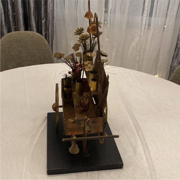 Curtis Jere Vintage Metal Flower Cart Sculpture - Picture 7 of 11